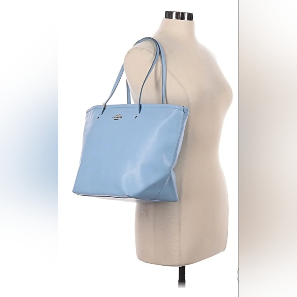 🌷Y2K Authentic Coach Street Zip Tote in Crossgrain Light Blue Leather🌸 - Picture 2 of 12